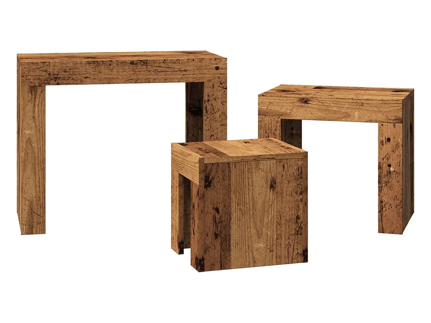 Mesa De Centro* Mesas de encaixar 3 pcs deriv. madeira madeira velha Castanho
