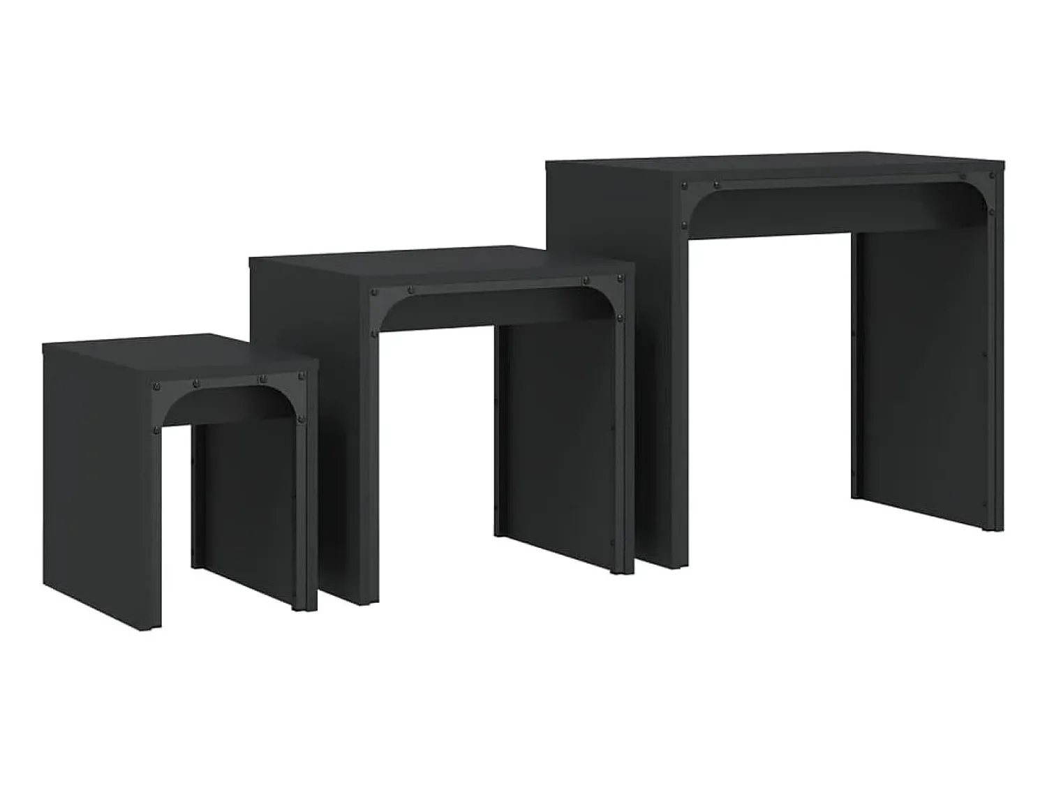 Mesa De Centro| Mesas de encaixar 3 pcs derivados de madeira Preto