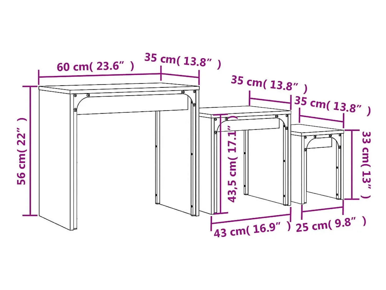 Mesa De Centro| Mesas de encaixar 3 pcs derivados de madeira Preto