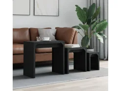Mesa De Centro| Mesas de encaixar 3 pcs derivados de madeira Preto