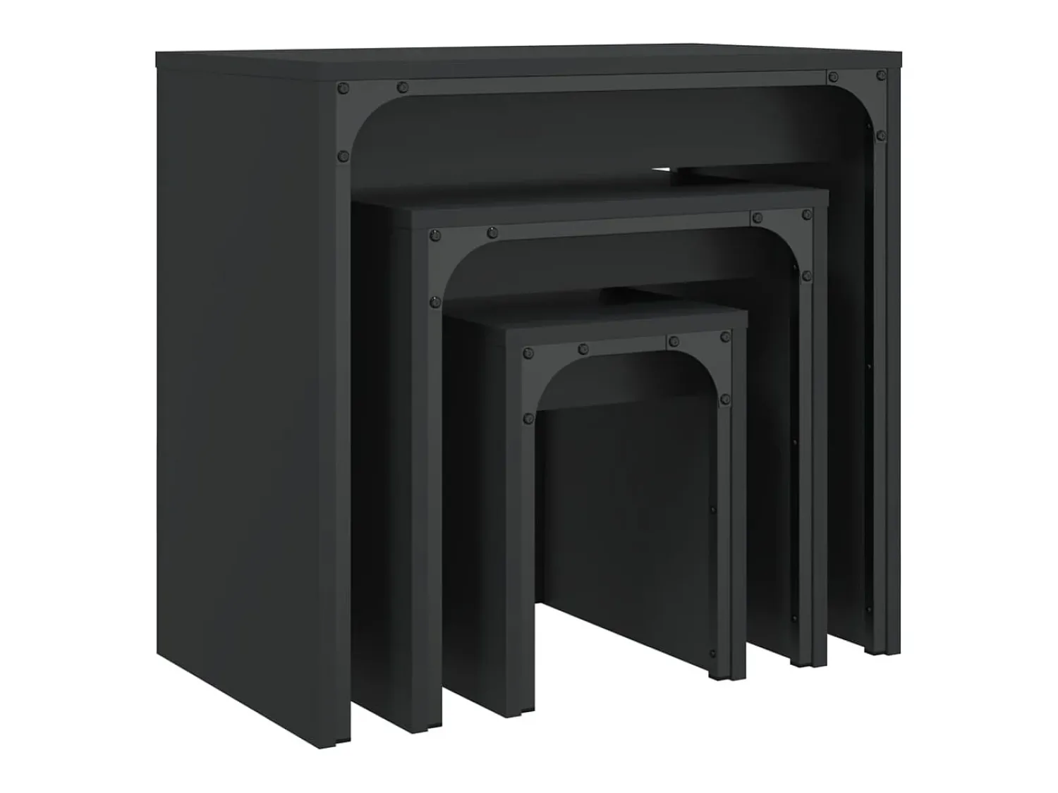 Mesa De Centro| Mesas de encaixar 3 pcs derivados de madeira Preto