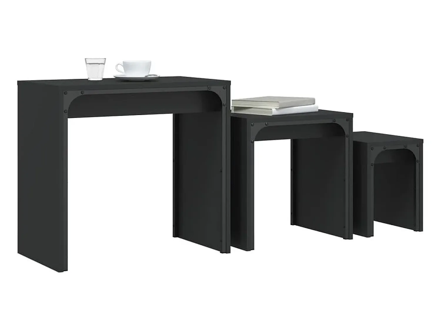 Mesa De Centro| Mesas de encaixar 3 pcs derivados de madeira Preto