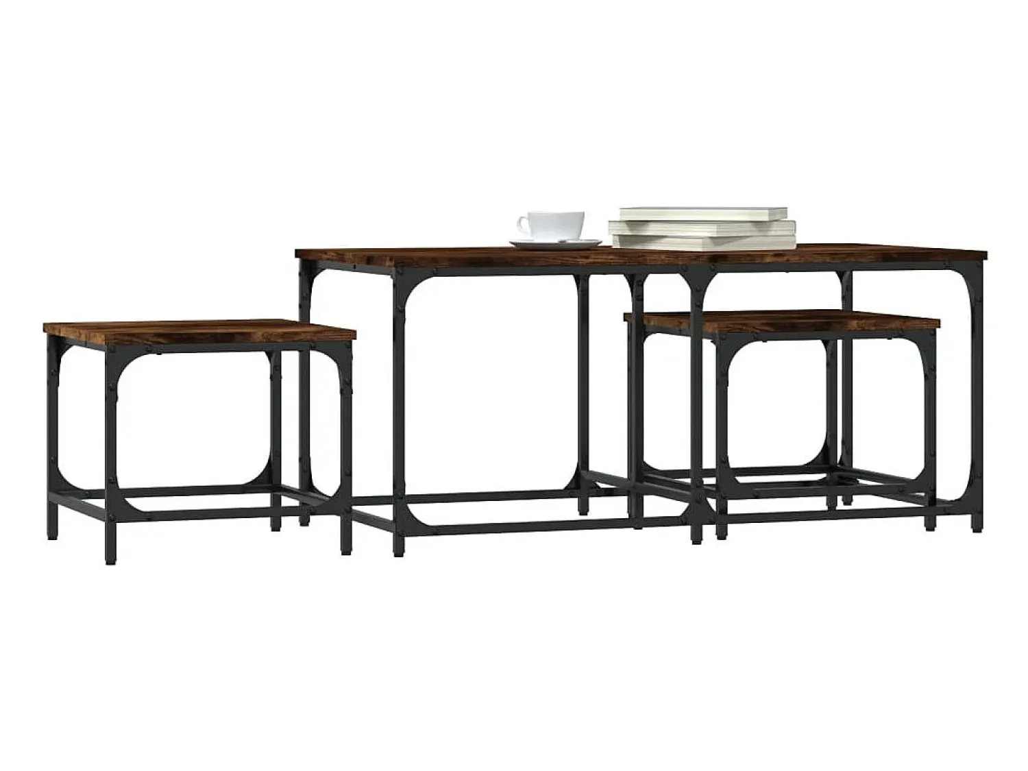 Mesa De Centro| Mesas de encaixar 3 pcs deriv. madeira carvalho fumado Castanho