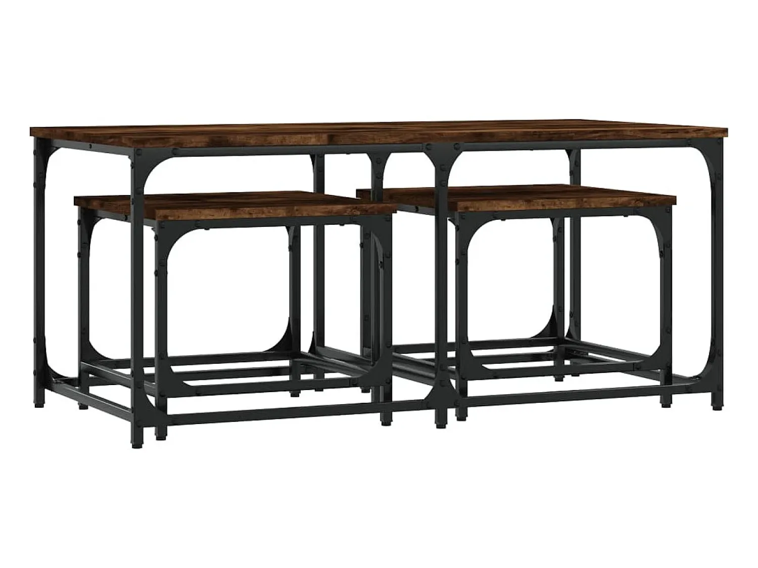 Mesa De Centro| Mesas de encaixar 3 pcs deriv. madeira carvalho fumado Castanho