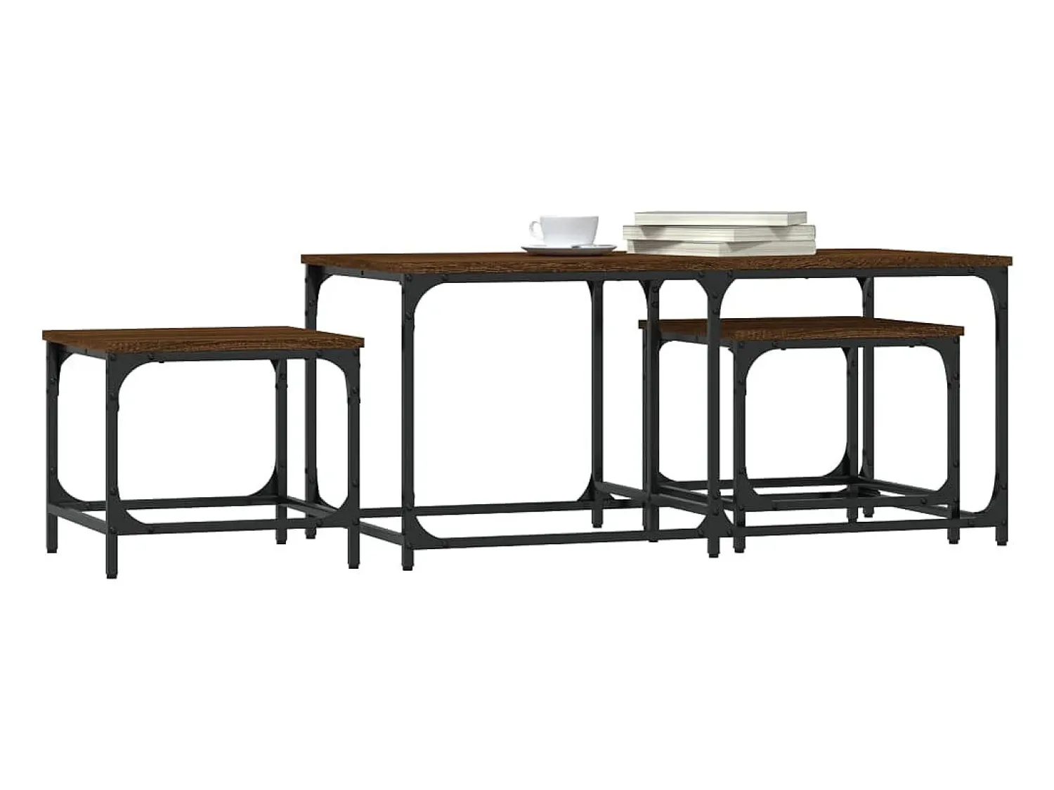 Mesa De Centro* Mesas de encaixar 3 pcs deriv. madeira carvalho Castanho