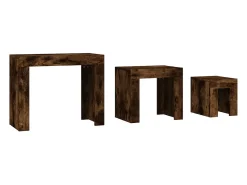 Mesa De Centro| Mesas de encaixar 3 pcs derivados de madeira carvalho fumado Castanho