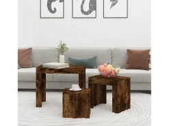 Mesa De Centro| Mesas de encaixar 3 pcs derivados de madeira carvalho fumado Castanho