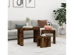 Mesa De Centro| Mesas de encaixar 3 pcs derivados de madeira carvalho fumado Castanho