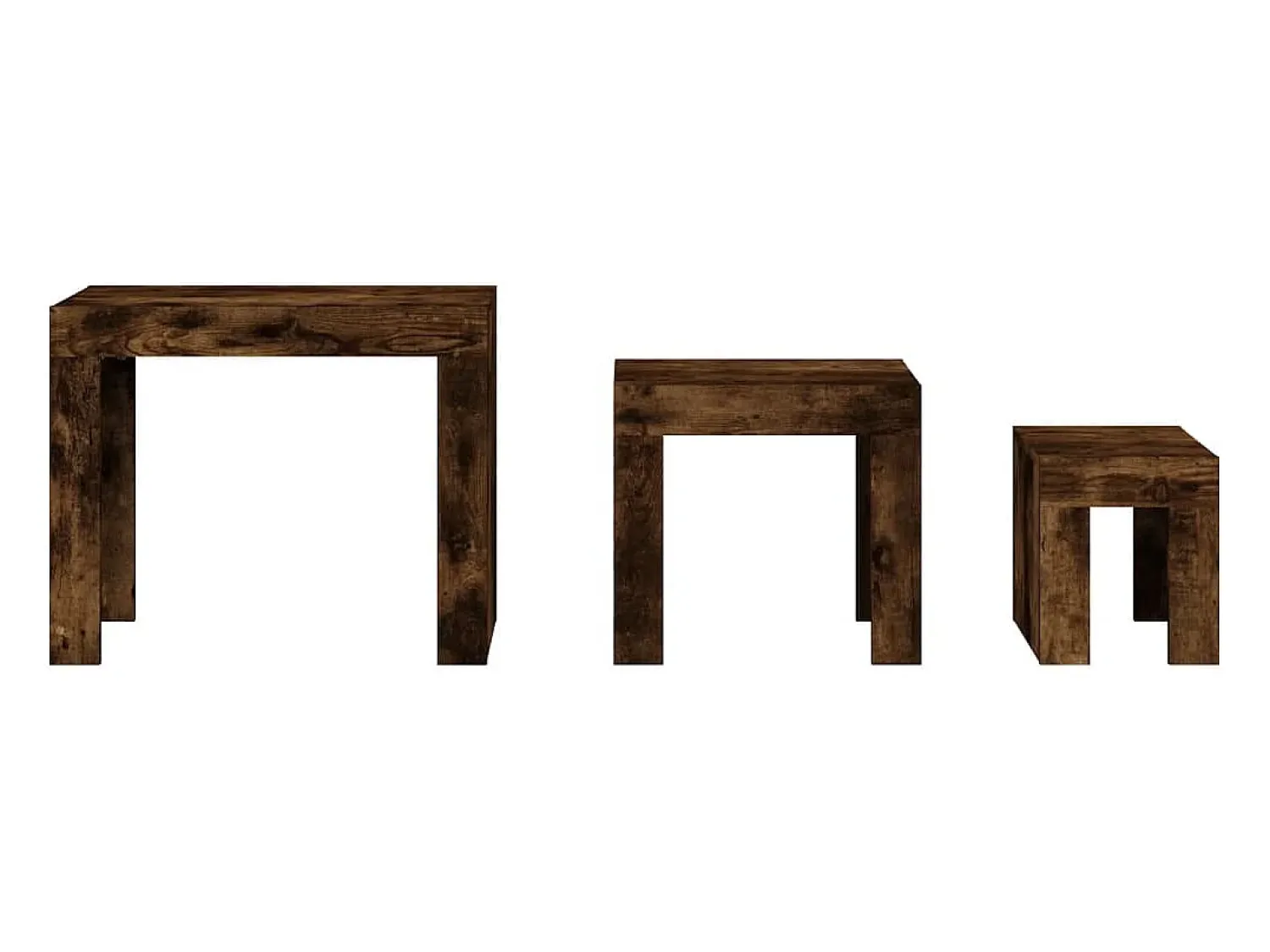 Mesa De Centro| Mesas de encaixar 3 pcs derivados de madeira carvalho fumado Castanho