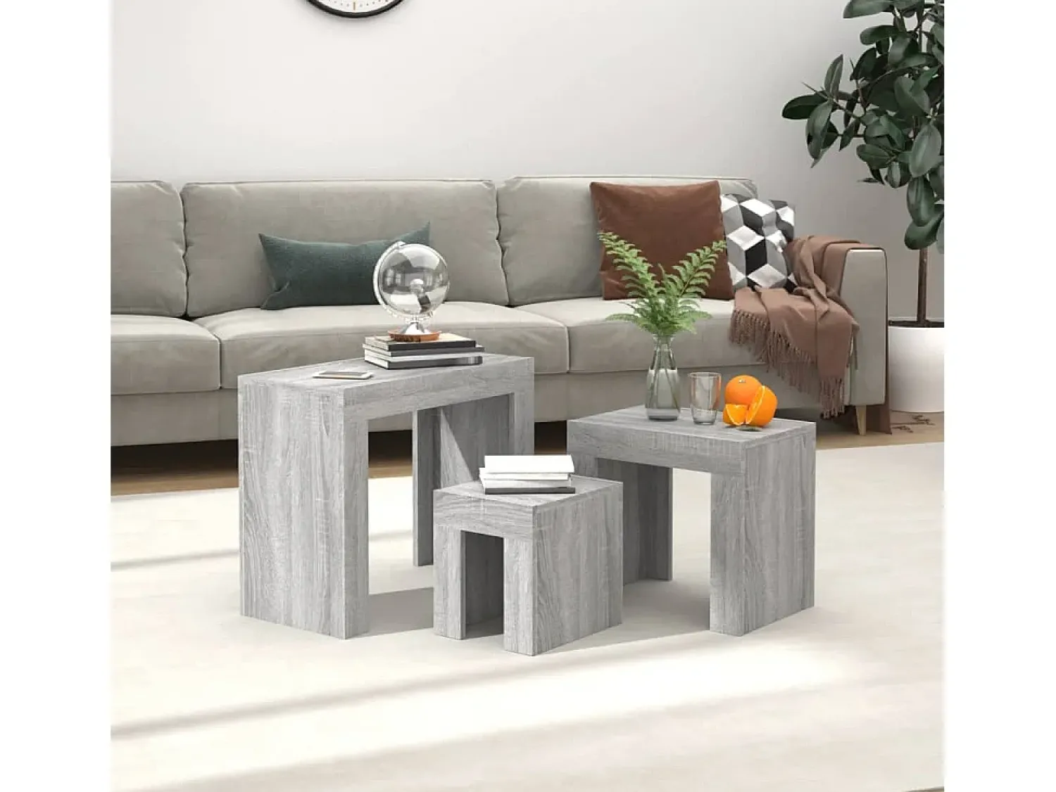 Mesa De Centro* Mesas de encaixar 3 pcs deriv. madeira cinza sonoma Cinzento