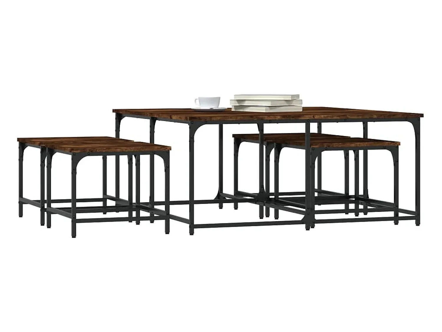 Mesa De Centro* Mesas de encaixar 5 pcs deriv. madeira carvalho fumado Castanho