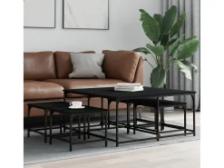 Mesa De Centro* Mesas de encaixar 5 pcs derivados de madeira Preto