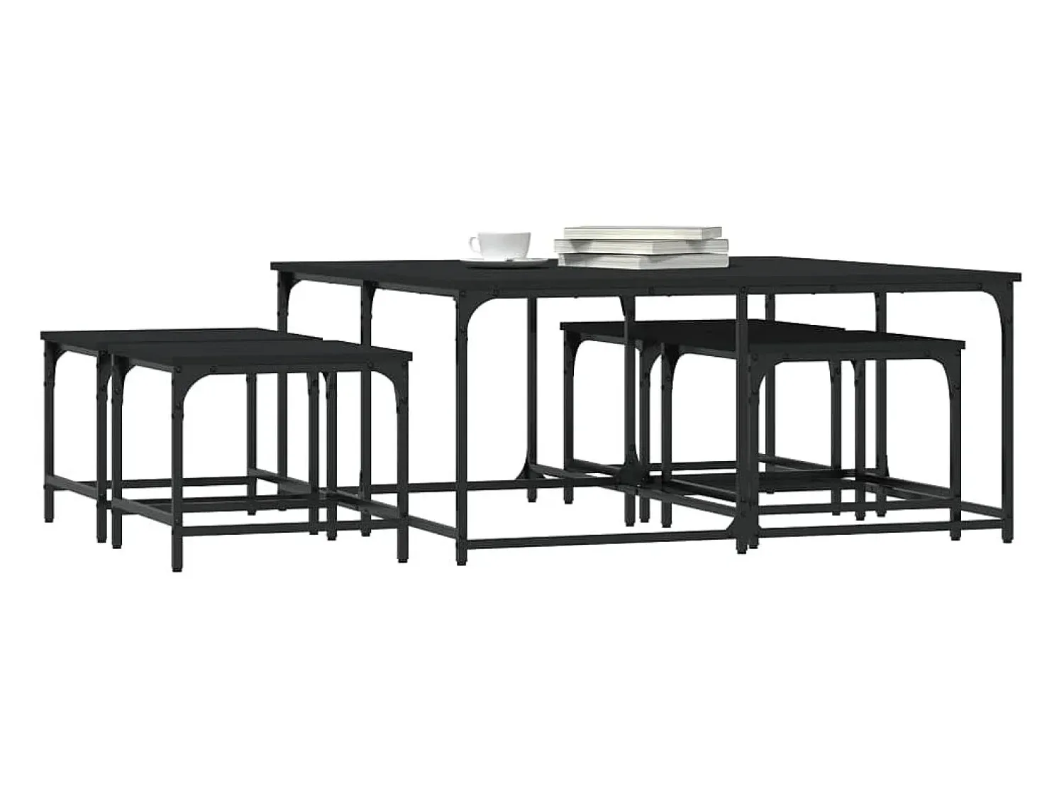 Mesa De Centro* Mesas de encaixar 5 pcs derivados de madeira Preto