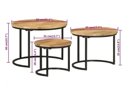 Discount Mesas de encaixar 3 pcs madeira de mangueira áspera maciça Castanho