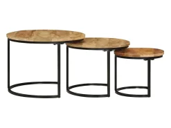 Discount Mesas de encaixar 3 pcs madeira de mangueira áspera maciça Castanho