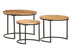 Mesa De Centro| Mesas de encaixar 3 pcs madeira de acácia maciça Castanho