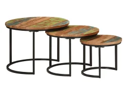 New Mesas de encaixar 3 pcs madeira recuperada maciça Multicor
