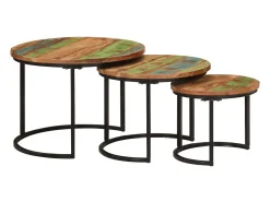 New Mesas de encaixar 3 pcs madeira recuperada maciça Multicor
