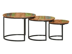 New Mesas de encaixar 3 pcs madeira recuperada maciça Multicor