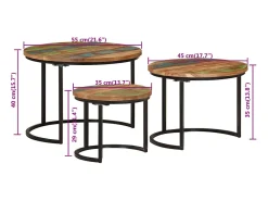 New Mesas de encaixar 3 pcs madeira recuperada maciça Multicor