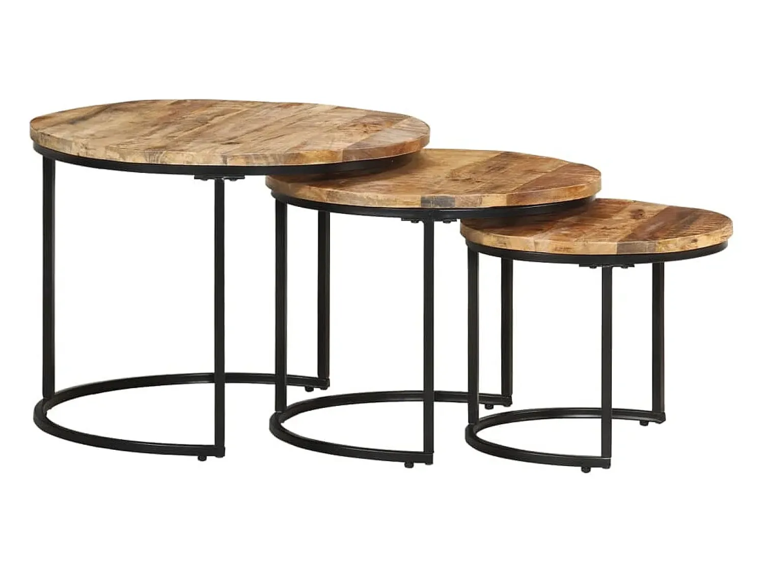 Mesa De Centro| Mesas de encaixar 3 pcs madeira de mangueira áspera Castanho