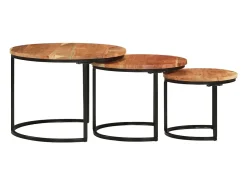 Mesa De Centro| Mesas de encaixar 3 pcs madeira de acácia maciça Castanho