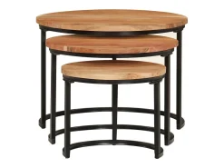 Mesa De Centro| Mesas de encaixar 3 pcs madeira de acácia maciça Castanho