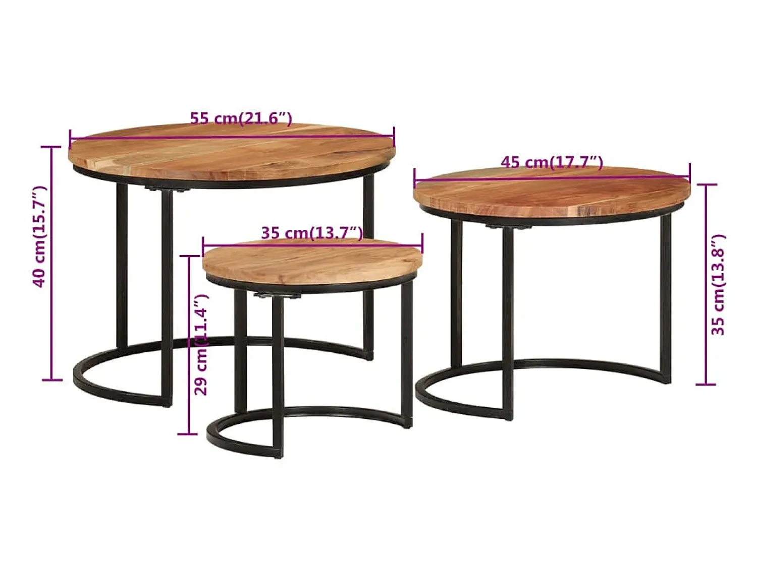 Mesa De Centro| Mesas de encaixar 3 pcs madeira de acácia maciça Castanho