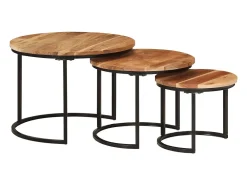Mesa De Centro| Mesas de encaixar 3 pcs madeira de acácia maciça Castanho