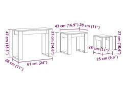 vidaxl Mesas de encastrar 3 pcs derivados de madeira madeira velha^ Mesa De Centro