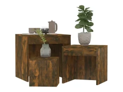 Mesa De Centro| Mesas de encastrar 3 pcs derivados de madeira carvalho fumado PT713825 Castanho
