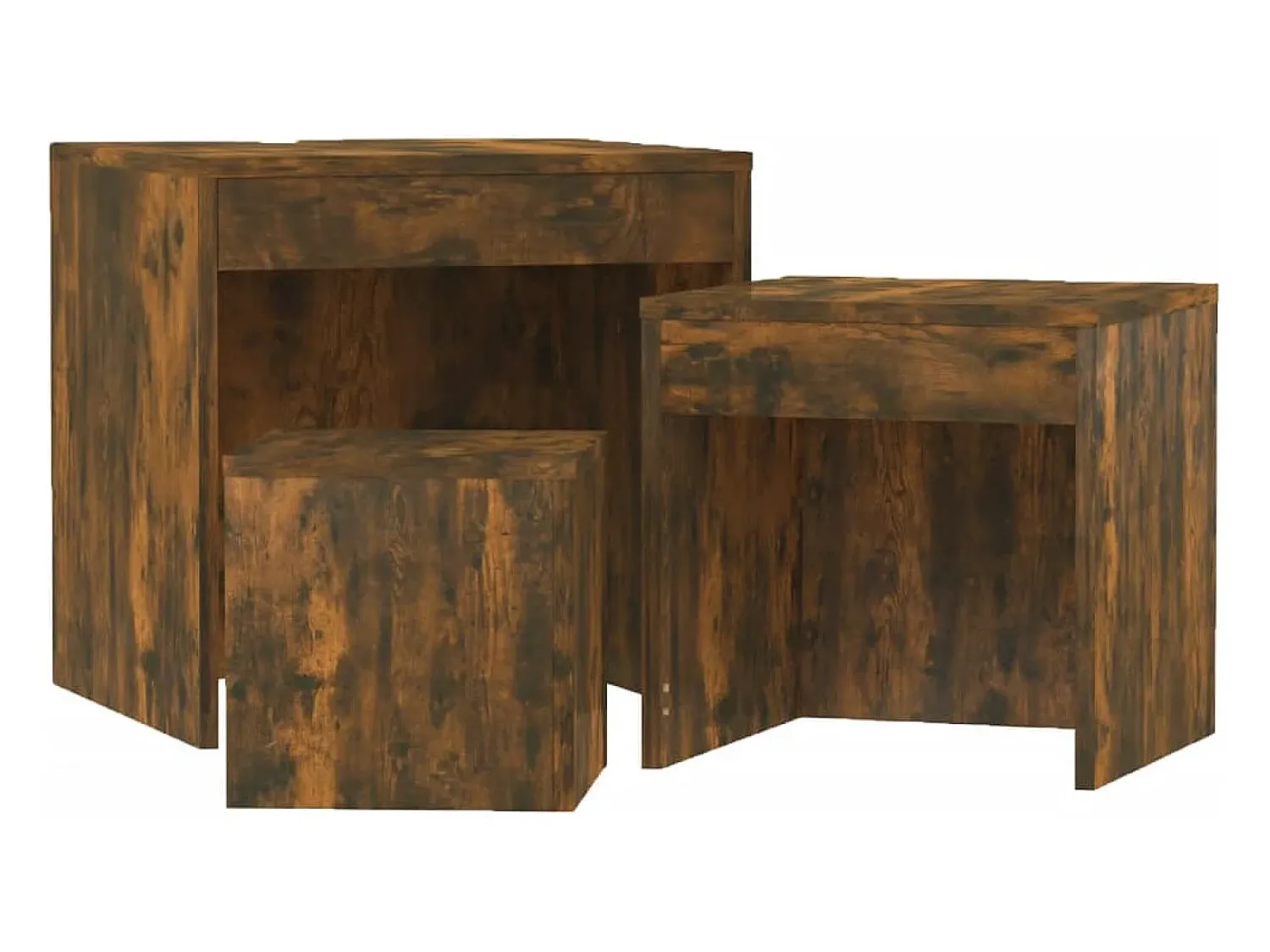Mesa De Centro| Mesas de encastrar 3 pcs derivados de madeira carvalho fumado PT713825 Castanho