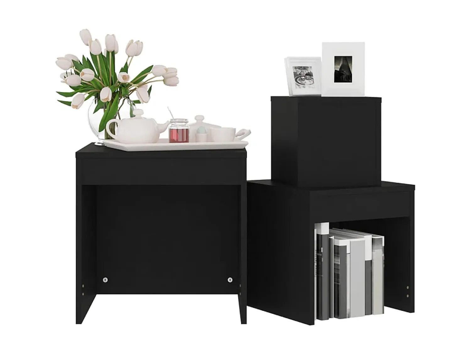 Mesa De Centro* Mesas de encastrar 3 pcs derivados de madeira PT449113 Preto
