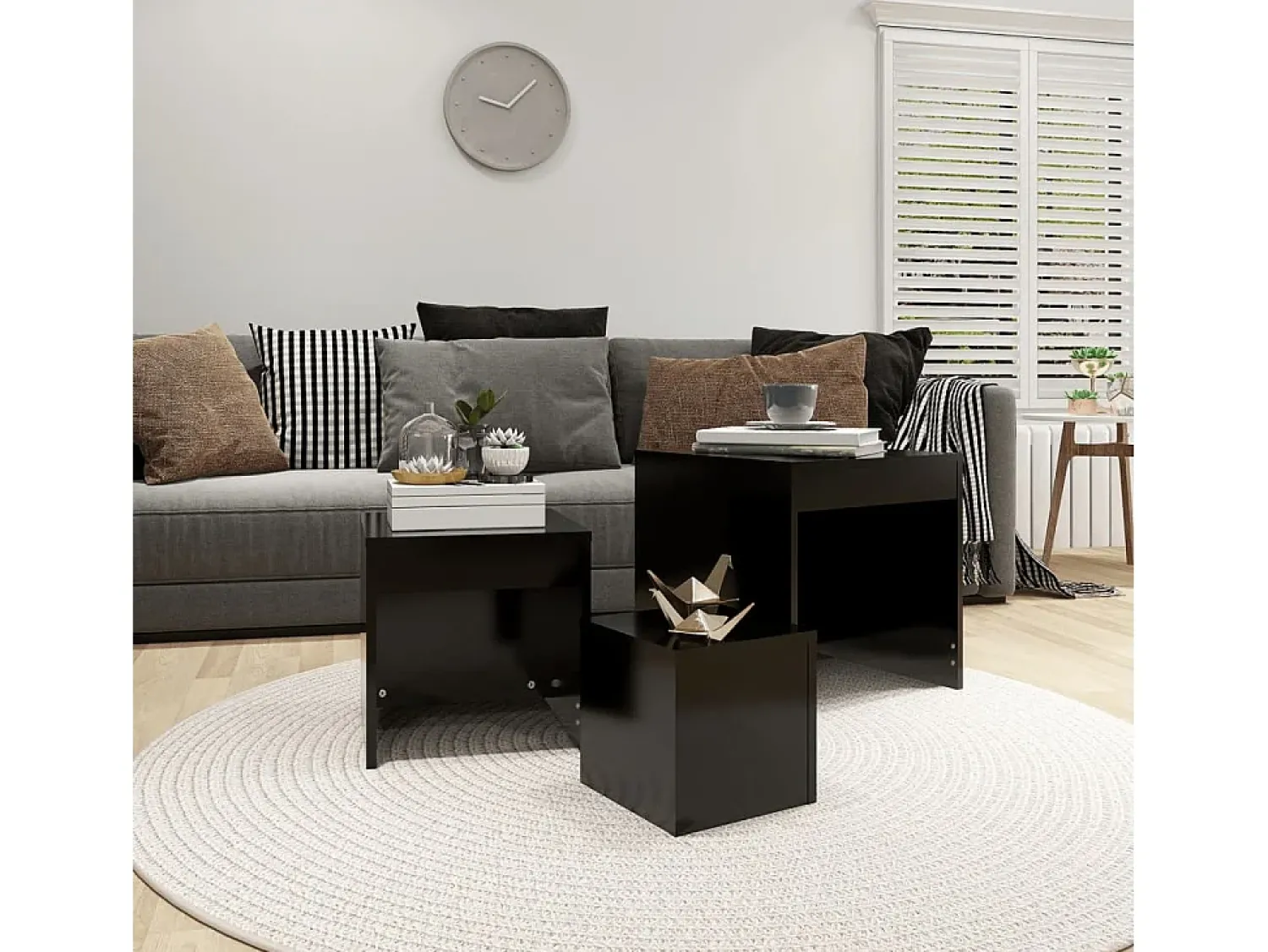 Mesa De Centro* Mesas de encastrar 3 pcs derivados de madeira PT449113 Preto
