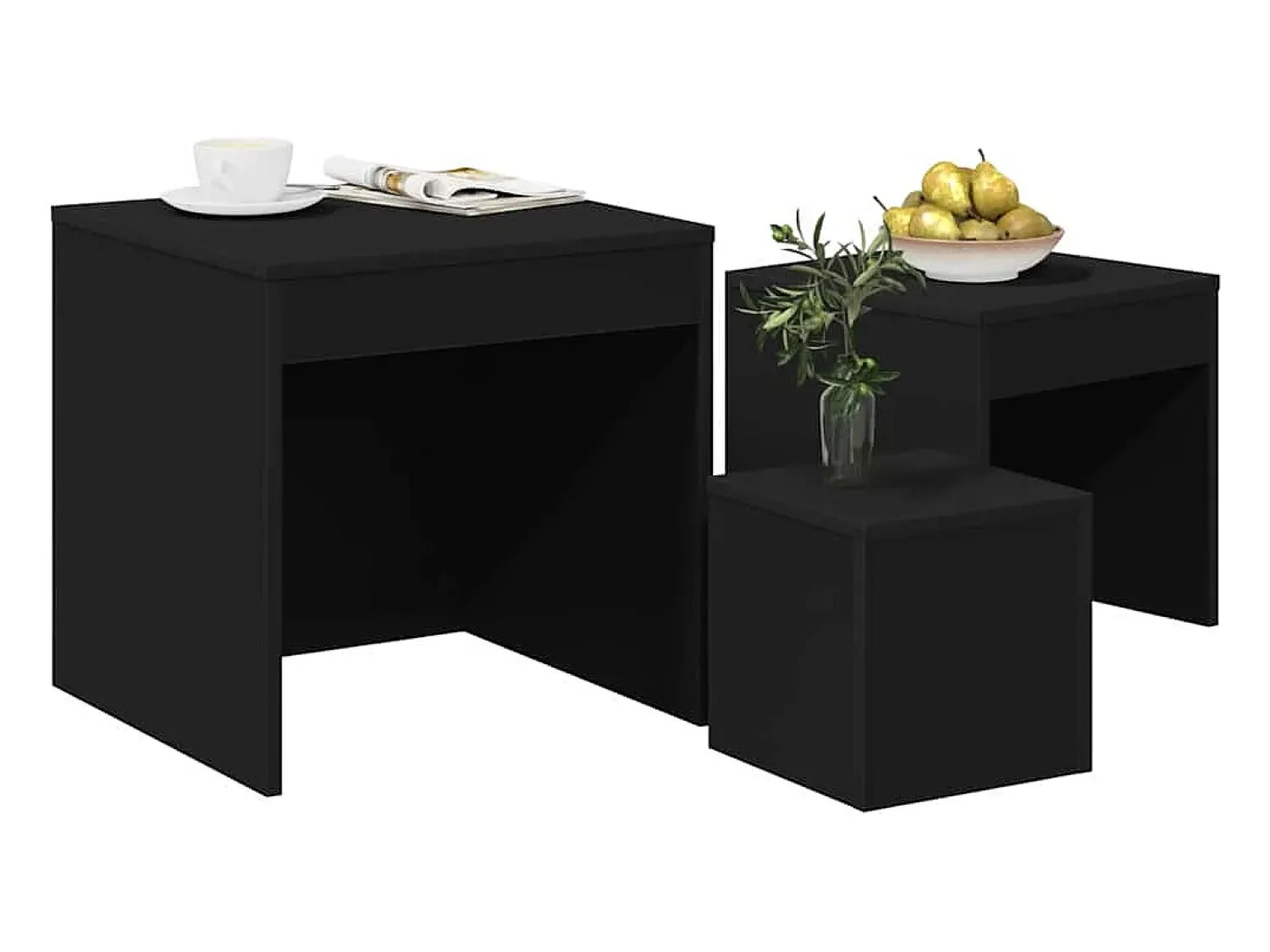 Mesa De Centro*vidaxl Mesas de encastrar 3 pcs derivados de madeira Preto
