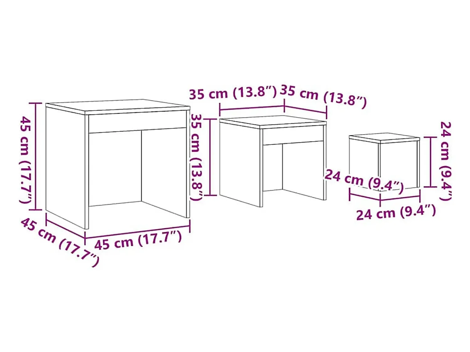 Mesa De Centro*vidaxl Mesas de encastrar 3 pcs derivados de madeira Preto