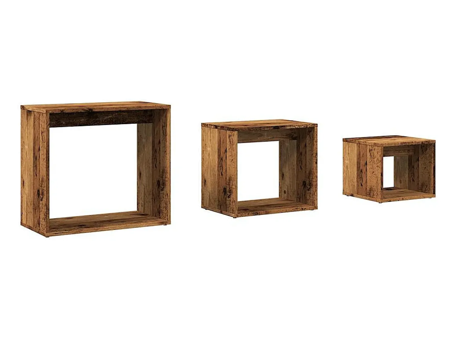 New vidaxl Mesas de encastrar 3 pcs derivados de madeira madeira velha Natural claro