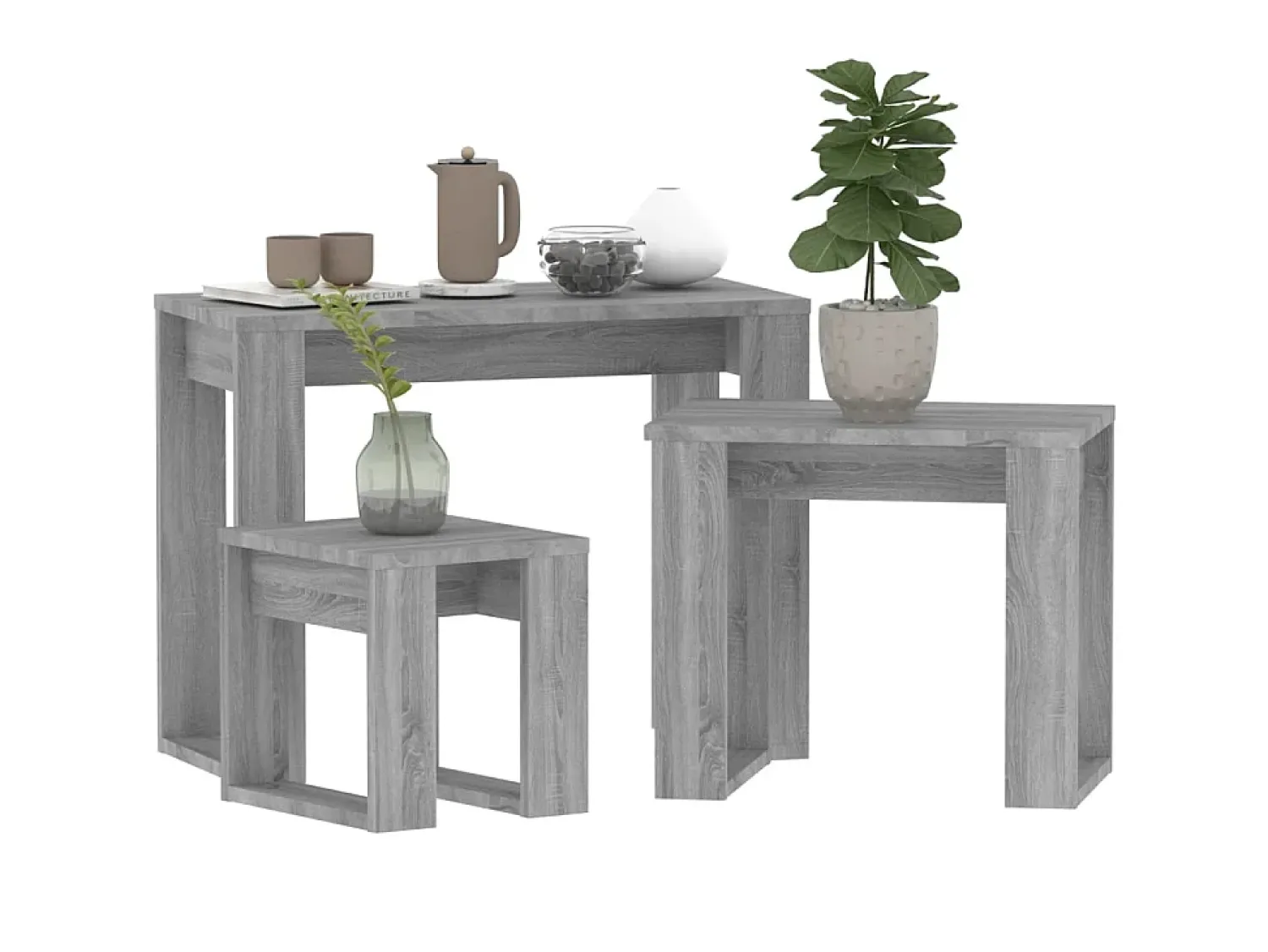 Mesa De Centro* Mesas de encastrar 3 pcs derivados de madeira sonoma PT998360 Cinzento