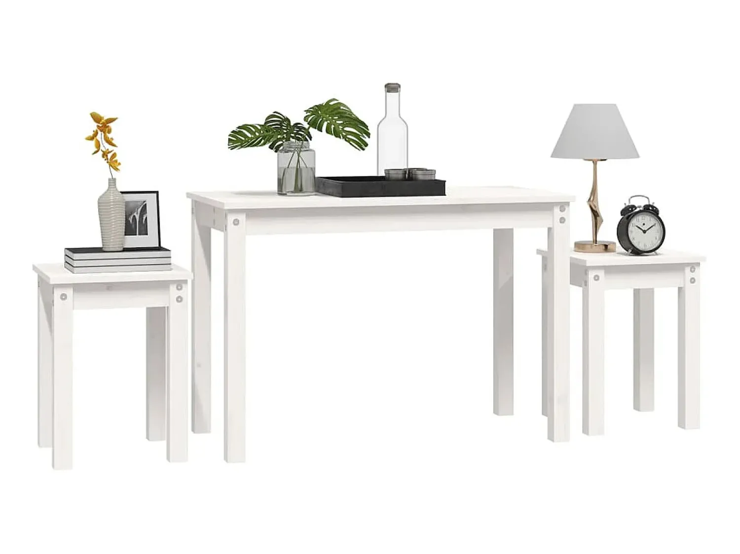 Mesa De Centro* Mesas de encastrar 3 pcs madeira de pinho maciça PT748923 Branco