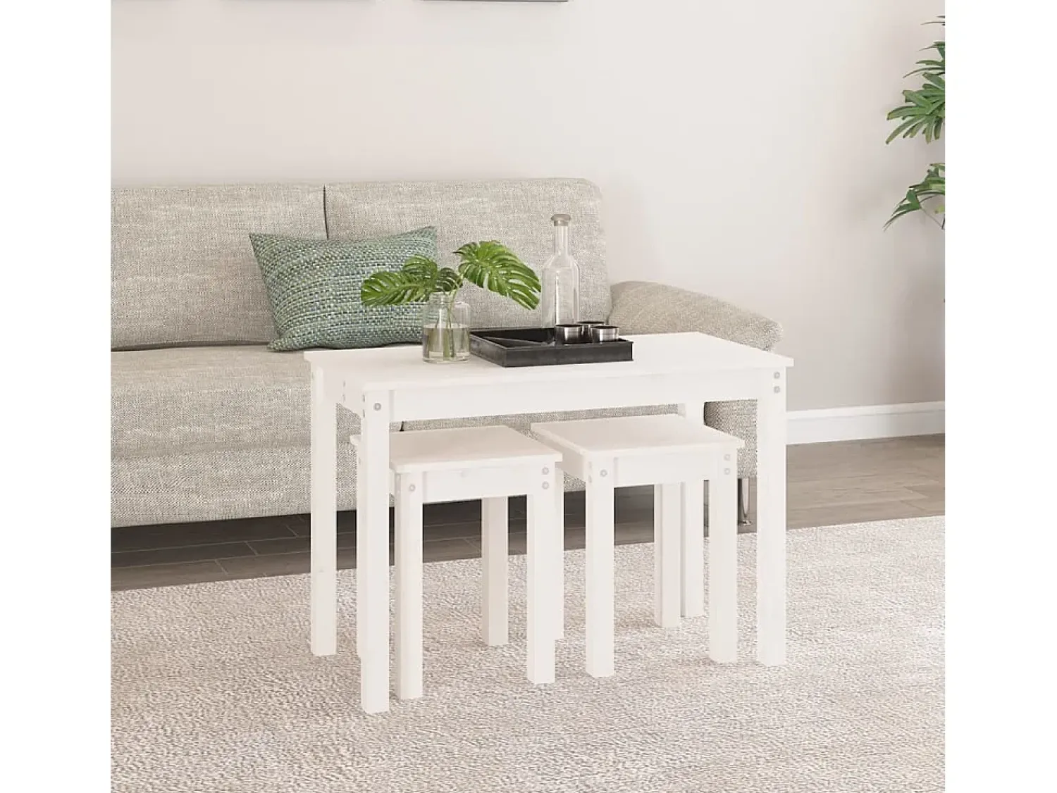 Mesa De Centro* Mesas de encastrar 3 pcs madeira de pinho maciça PT748923 Branco