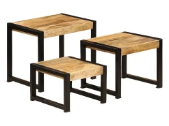 Mesa De Centro|vidaxl Mesas de encastrar 3 pcs madeira de mangueira maciça Natural claro