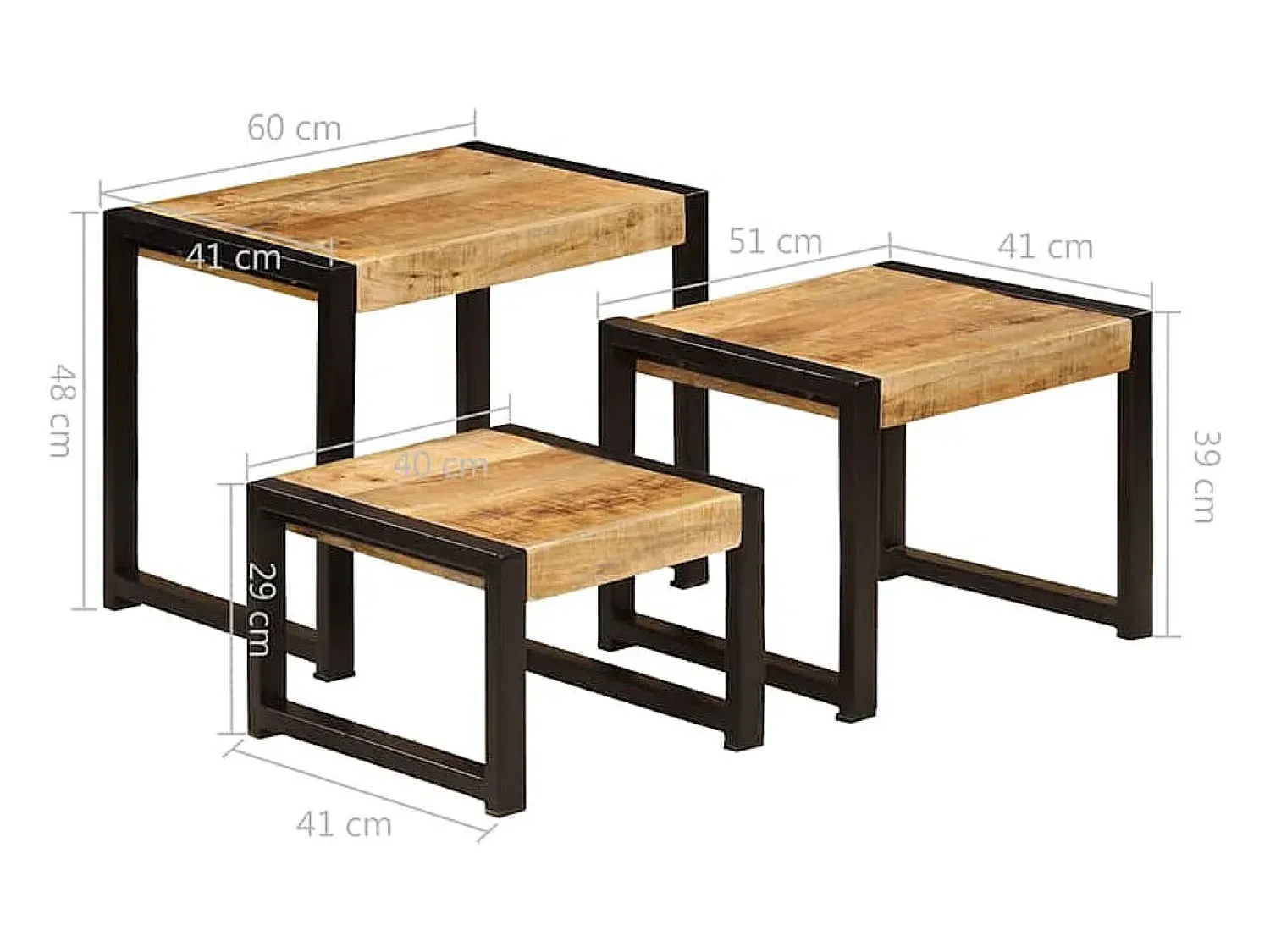 Mesa De Centro|vidaxl Mesas de encastrar 3 pcs madeira de mangueira maciça Natural claro