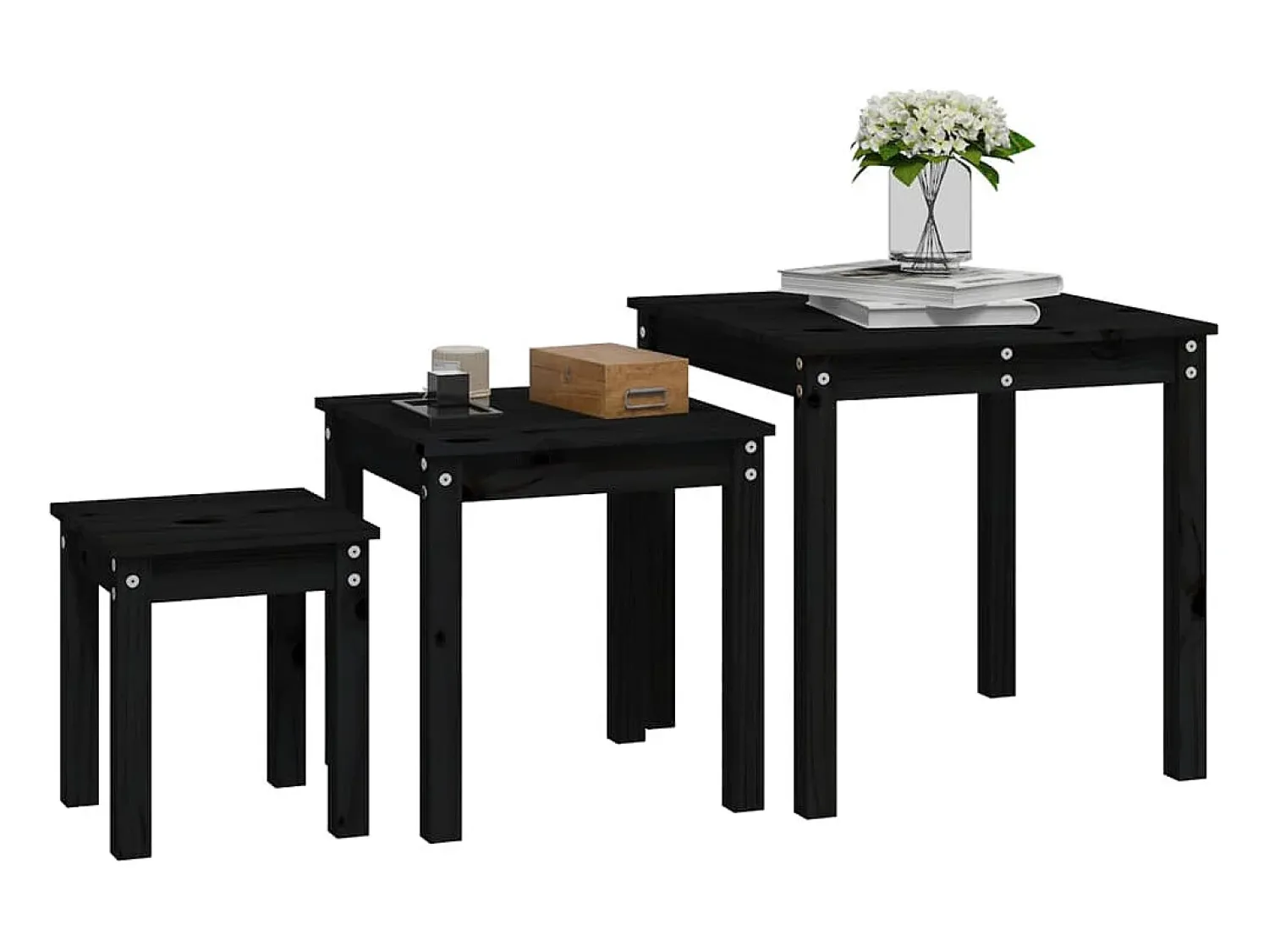 Mesa De Centro|vidaxl Mesas de encastrar 3 pcs madeira de pinho maciça Preto
