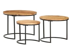 New Mesas de encastrar 3 pcs madeira de acácia maciça PT399796 Castanho