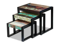 Mesa De Centro| Mesas de encastrar 3 pcs madeira reciclada PT992167 Multicor