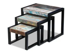 Mesa De Centro| Mesas de encastrar 3 pcs madeira reciclada PT992167 Multicor