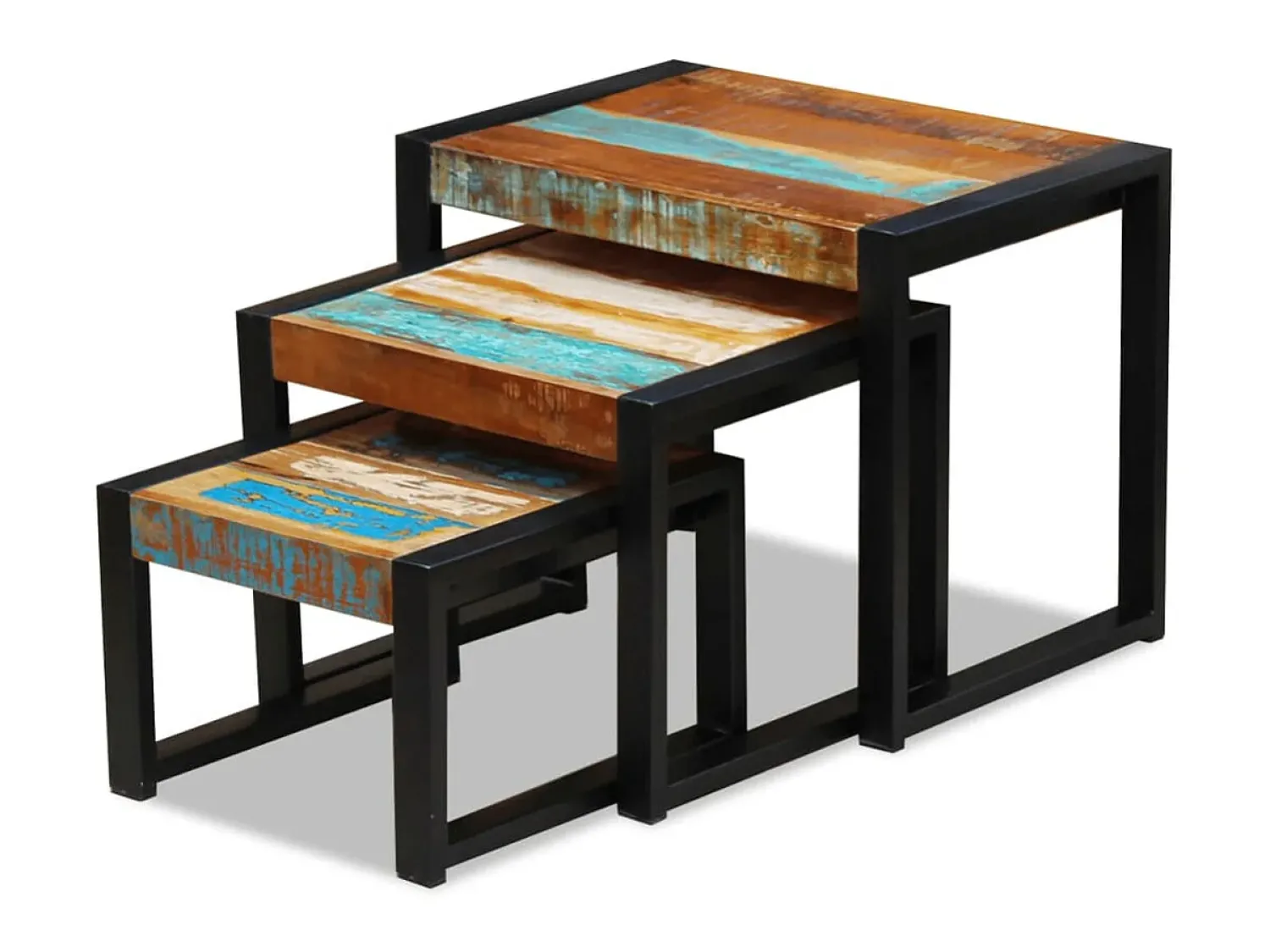 Mesa De Centro| Mesas de encastrar 3 pcs madeira reciclada PT992167 Multicor