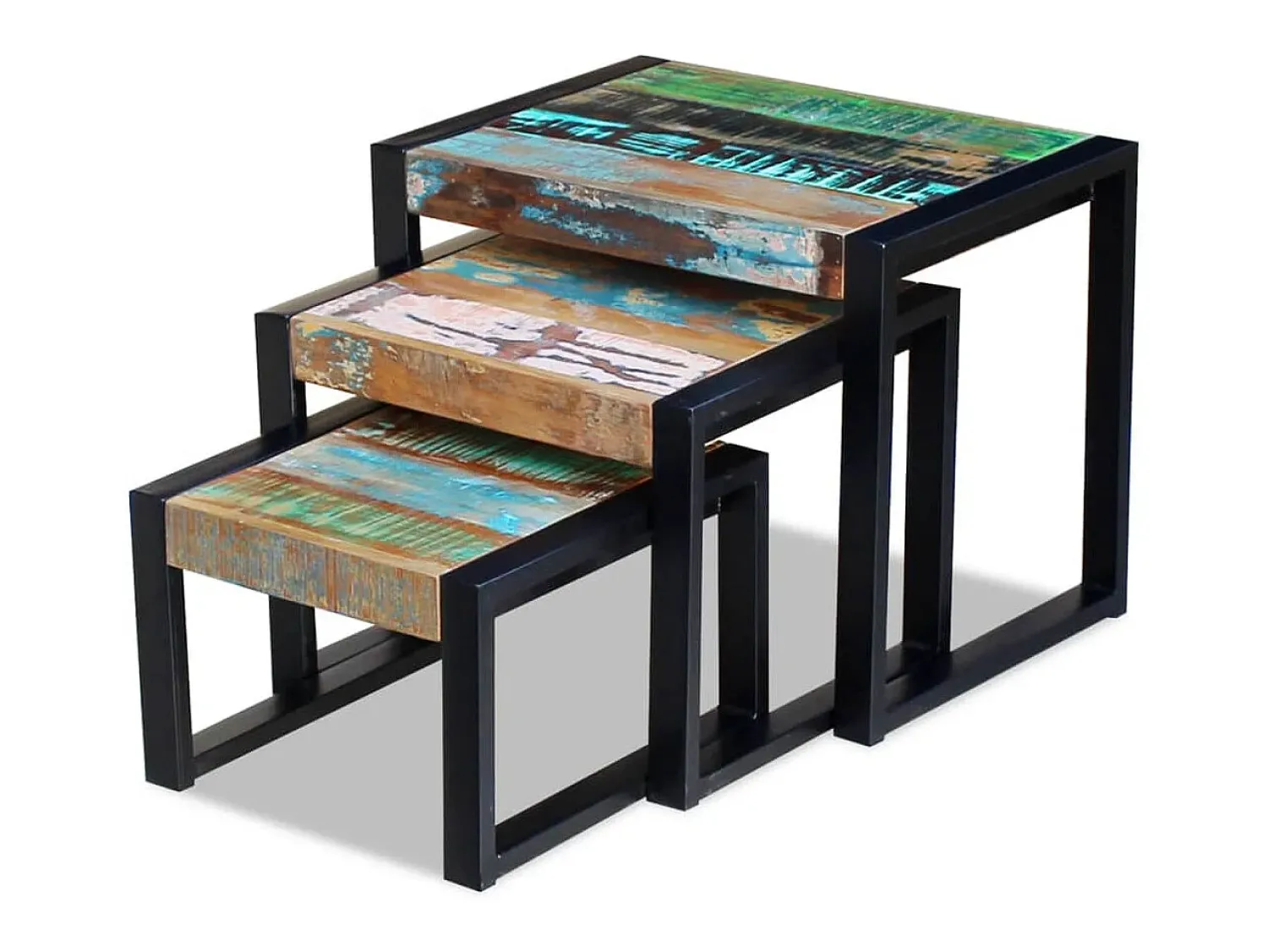 Mesa De Centro| Mesas de encastrar 3 pcs madeira reciclada PT992167 Multicor