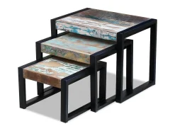 vidaxl Mesas de encastrar 3 pcs madeira reciclada^ Mesa De Centro
