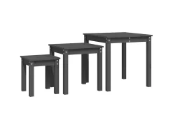 Mesa De Centro| Mesas de encastrar 3 pcs madeira de pinho maciça PT864412 Cinzento